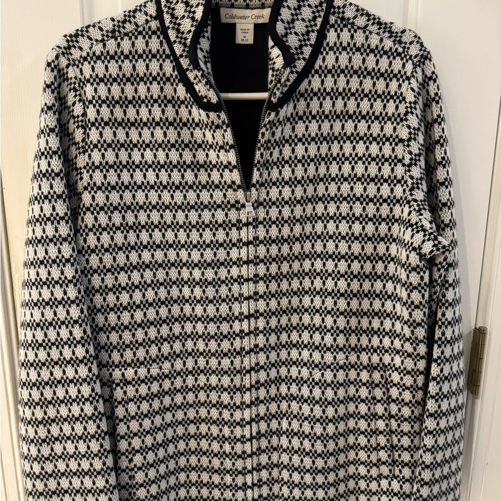Coldwater Creek Black and White Geometric Zip Up Jacket